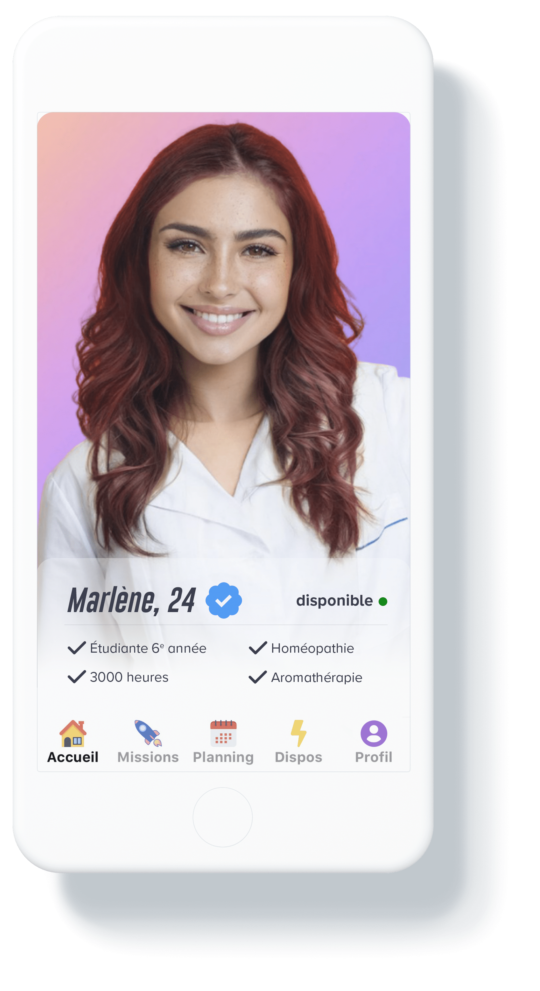 Profil de Marlène sur l'application mobile Alloopharma
